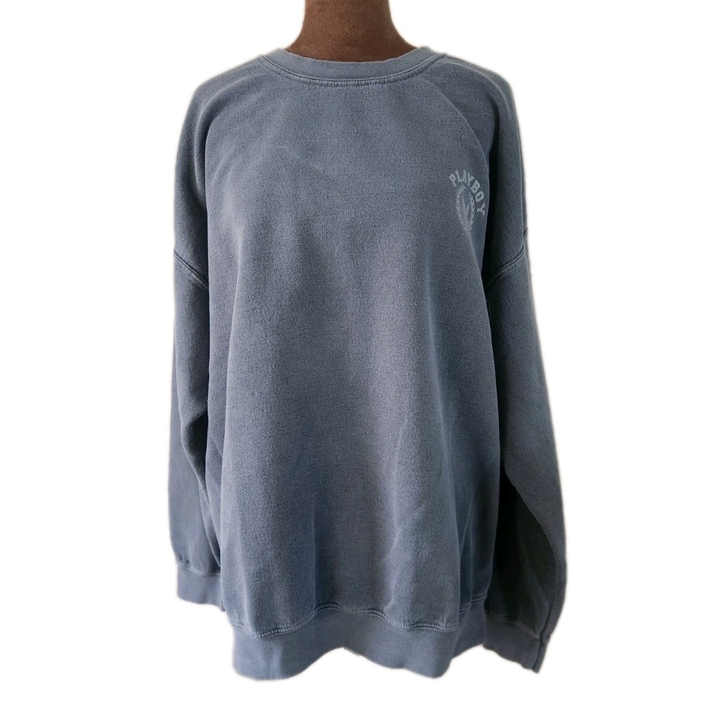 Playboy Bunny Logo Sweatshirt Crewneck Pullover Size M Gray Unisex Casual - Picture 3 of 7